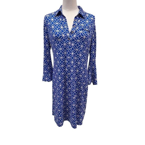 EUC Donna Morgan Women's Blue Geometric Dress Size 4 - Picture 1 of 6